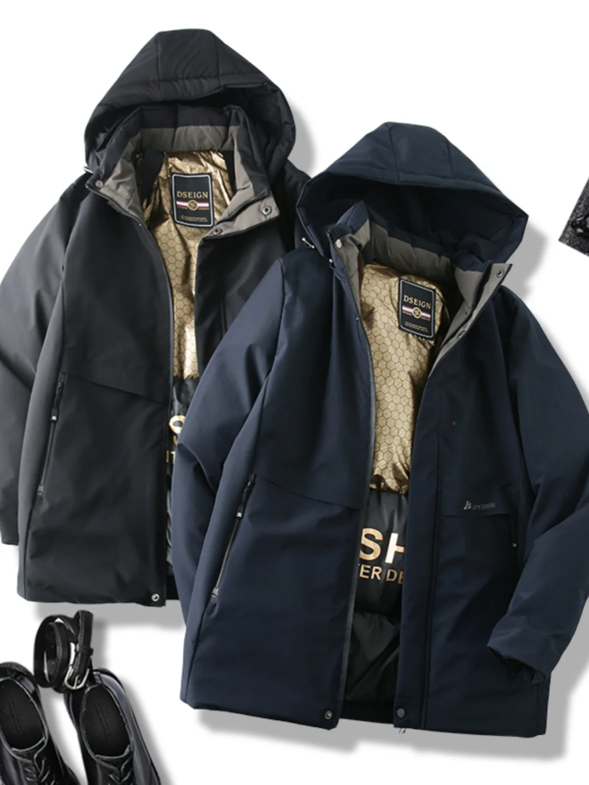 

Bla Gold Series Winter Thiened Fce Lined Cotton Jaet Waterproof Men's Mid-Length Coat Warmth Windproof Cotton Padded...