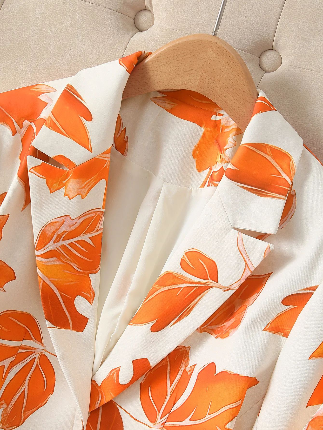 Eleganter Langarm-Blazer mit Blätter-Print für Damen – schicke Jacke mit Taschen, stilvolle Oberbekleidung