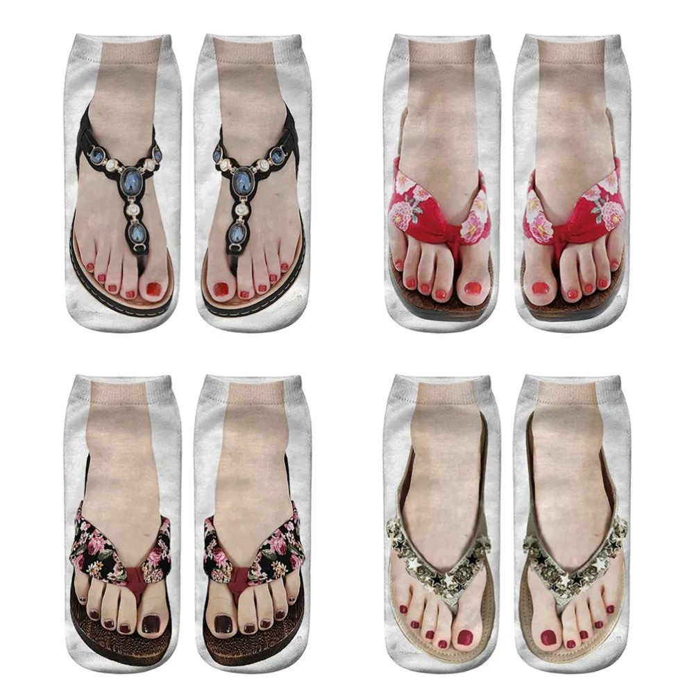 4pcs Funny Print Flip Flop Socks Tie-Dye Design 3D Pattern 3D Pattern Socks Crazy Pattern Manicure Print Socks Running Socks