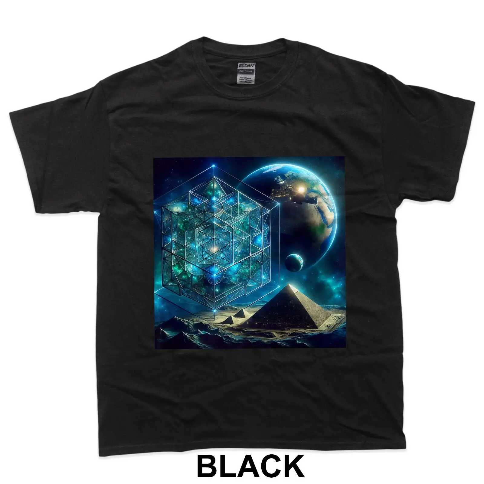 Metatron's Cube Fourth Dimension with Earth and Pyramids T-Shirt