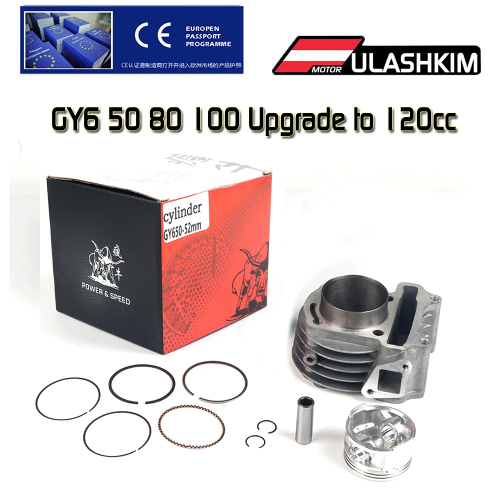 52mm Big Bore Kit Racing Cylinder For 4 stroke 139qmb 137qma GY6 50 60 80 100 Upgrade to 120 CC Add Power 20% Made In TaiWan