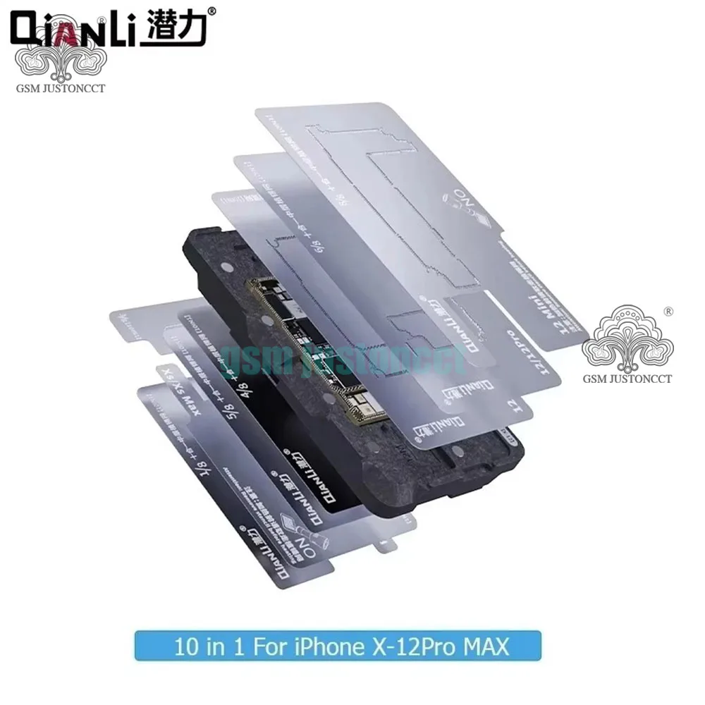 QIANLI 10 IN 1 Magnetic 3D BGA Tin Planting Platform For iPhone X-12 Pro MAX Motherboard Middle Frame Reballing Stencil Template