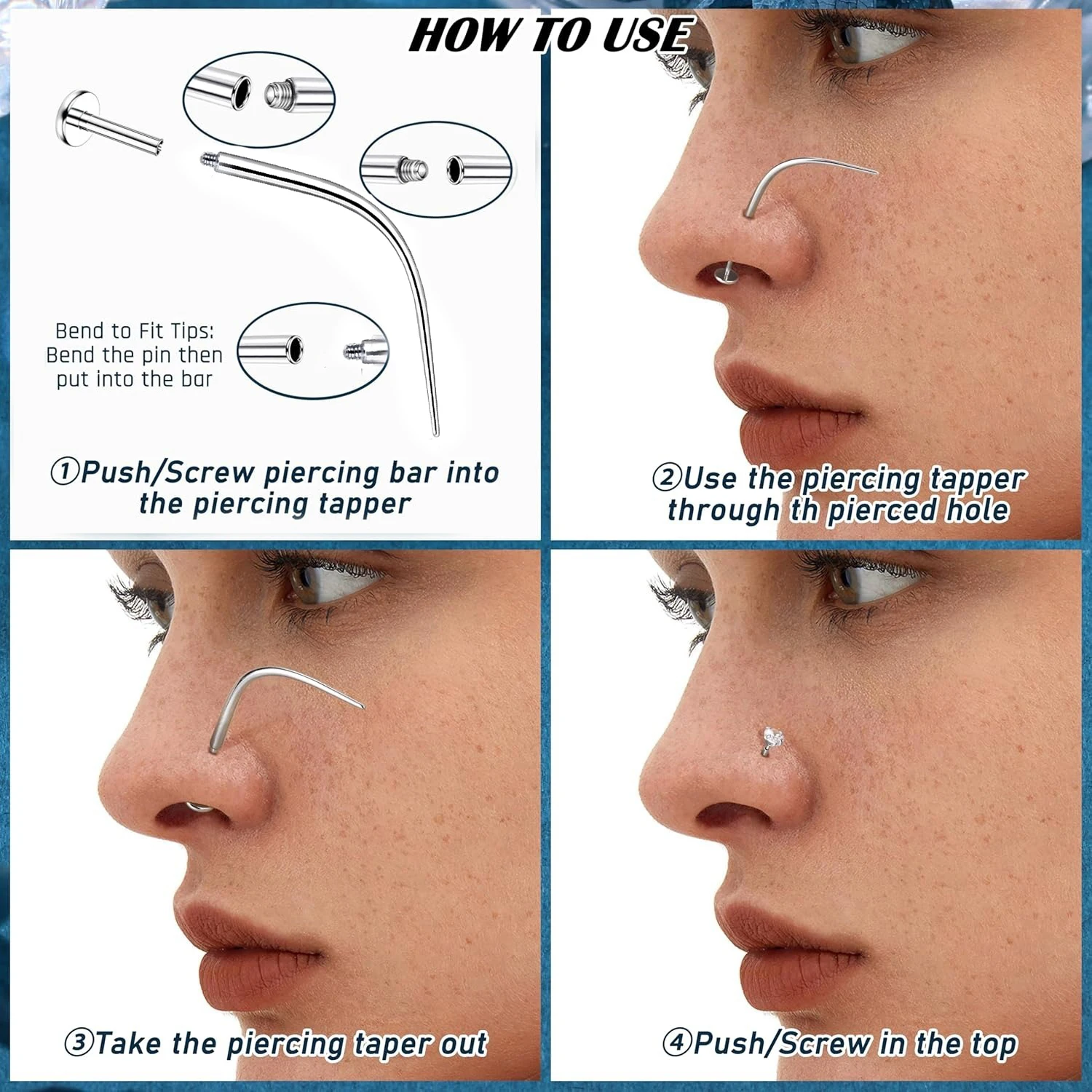 16G Piercing Taper Insertion Tool Threader Tool for Labret Tragus Helix Conch Cartilage Earring Lip Nose Studs Assistant Tool - Image 2