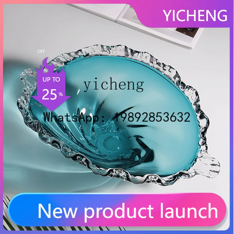

LYY Modern Light Luxury Blue Glazed Fruit Plate Home Living Room Creative Large Dried Fruit Plate Art Decorative Ornament