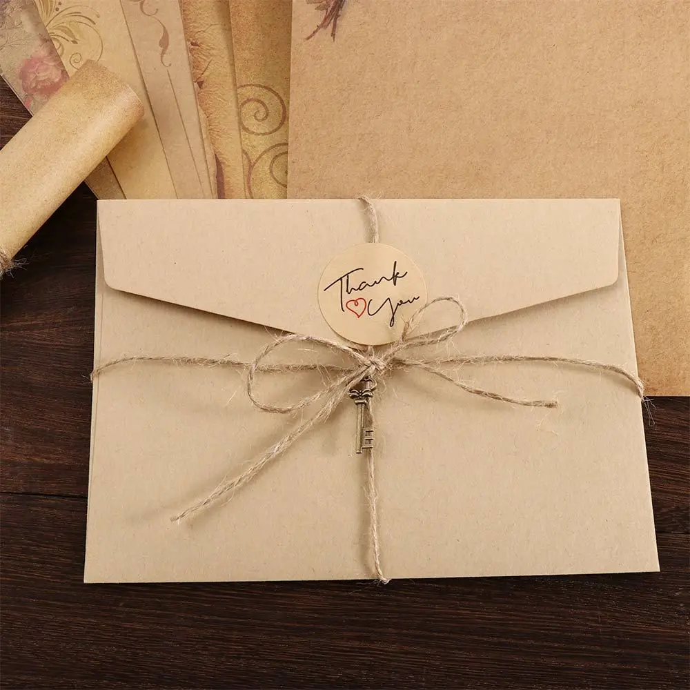 Invitation Brown with Rope Old Europe Style Valentine's Day Craft Paper Writing Paper Envelope Letter Pad Retro Vintage