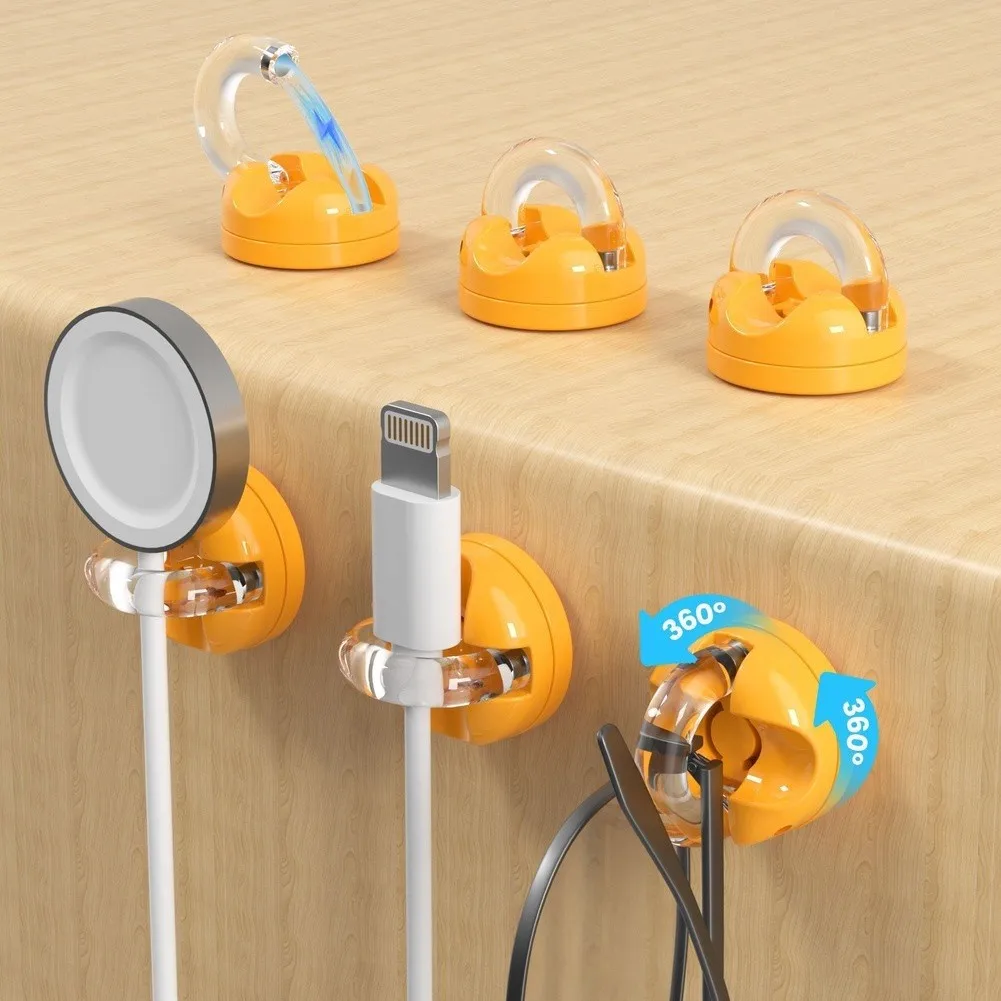 Cable Organizer Set of 6 with Magnetic Closure and 360 Degree Swivel for Securing Data Cables on Desk Wall or Dashboard