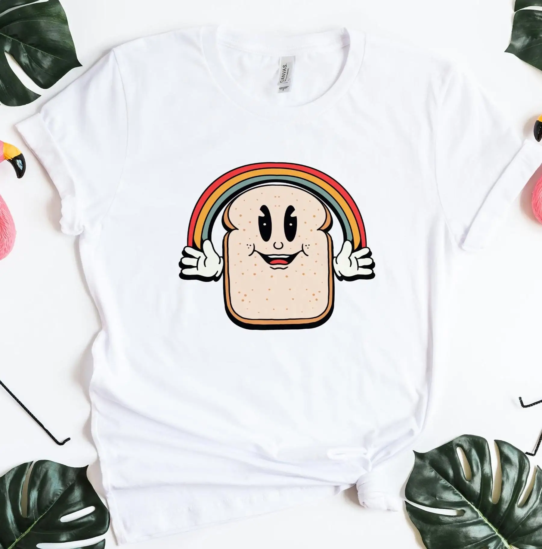 Cute Bread Cartoon T Shirt Retro Funny Vintage Meme Psychedelic Rainbow