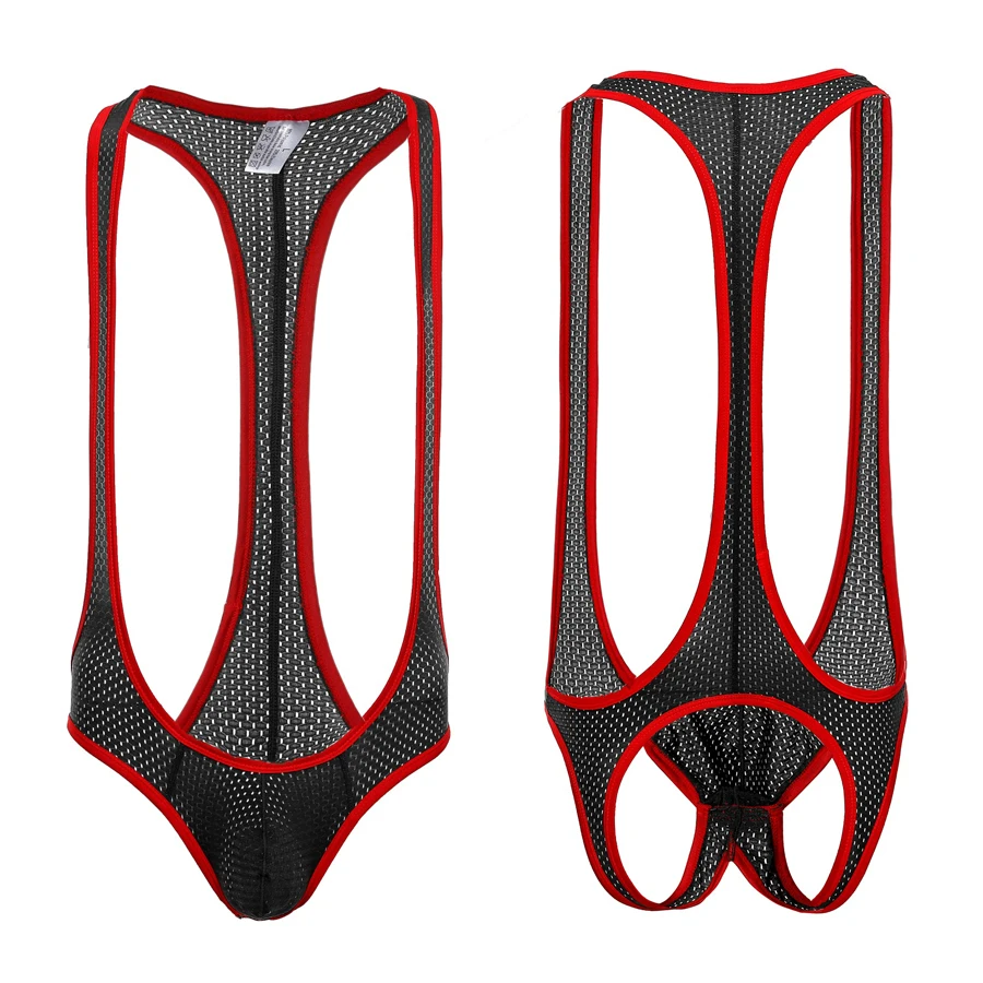 Men's Mesh Jumpsuit Sports Fitness Leotard Comfort Breathable Sexy Backless Bodysuit Wrestling Singlet Man One-piece Sportswear