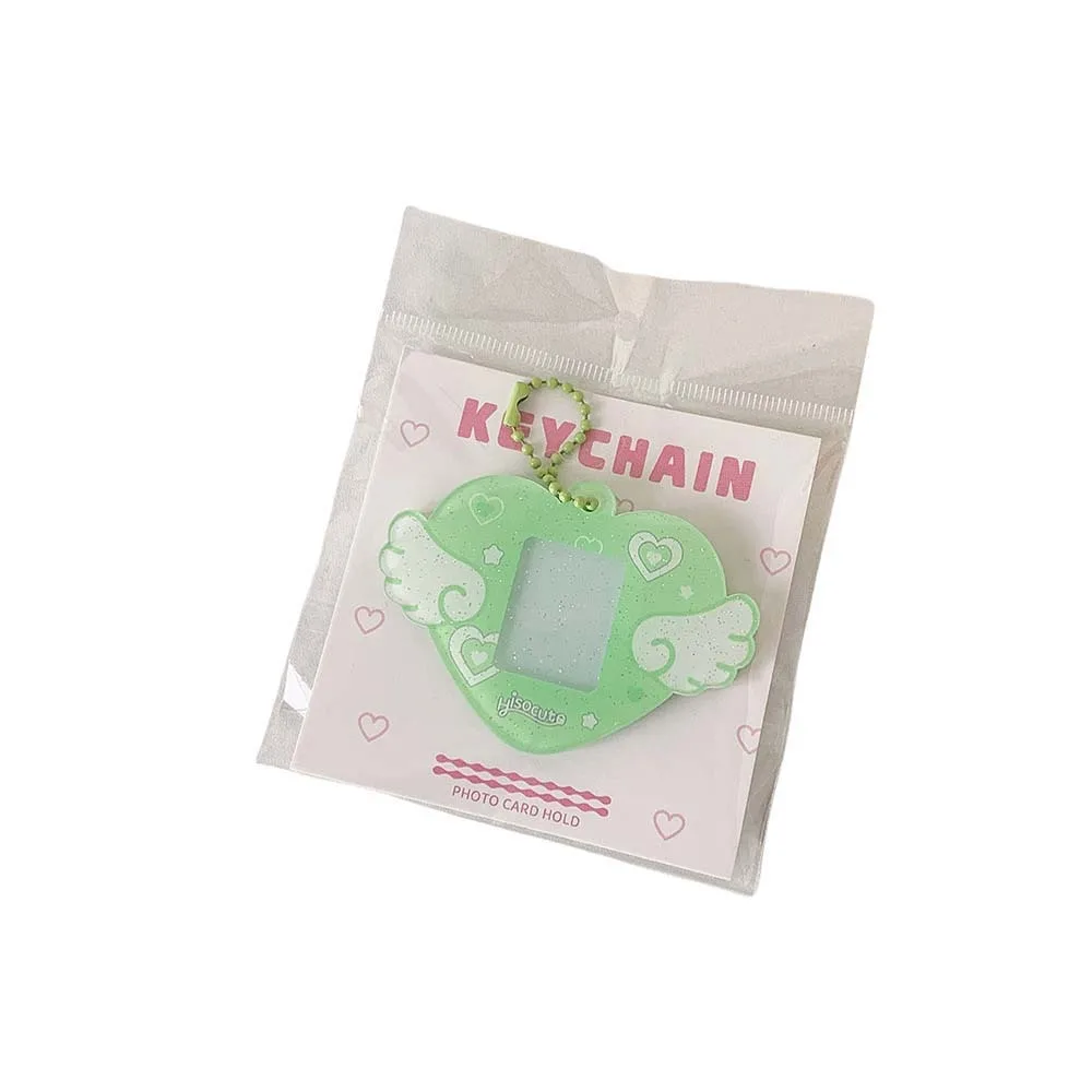 

With Keychain Mini Photocard Holder Acrylic Card Cover Love Heart Wing Pendant Idol Card Display Protector Picture