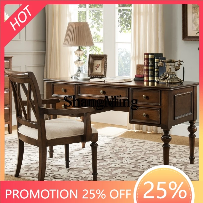 

SM rural solid wood computer desk study desk writing furniture desk chair bookcase group