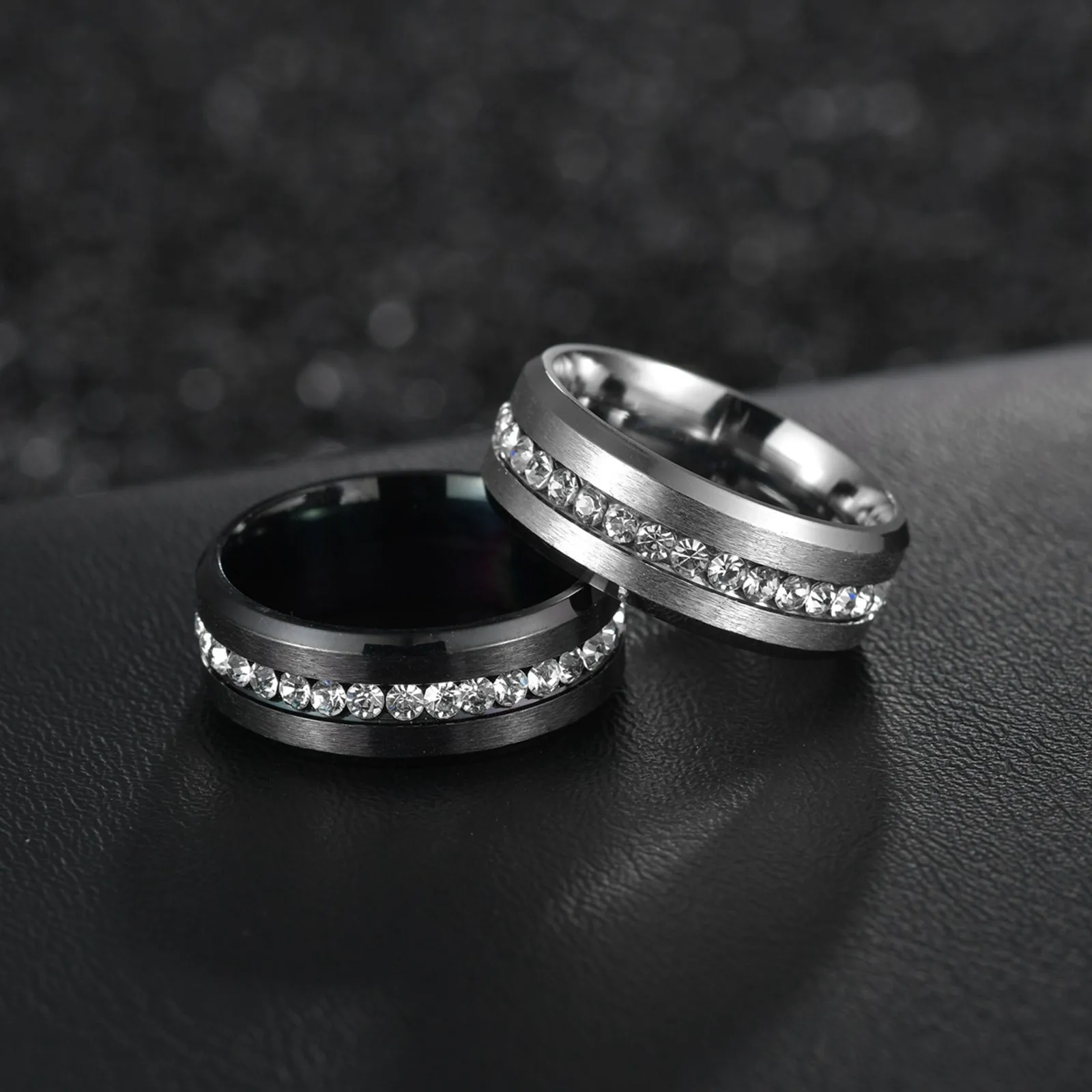 Stainless Steel Men Rings Wholesale Black Groove Matte Wedding Engagement Party Gift Anniversary Rings For Women Jewelry