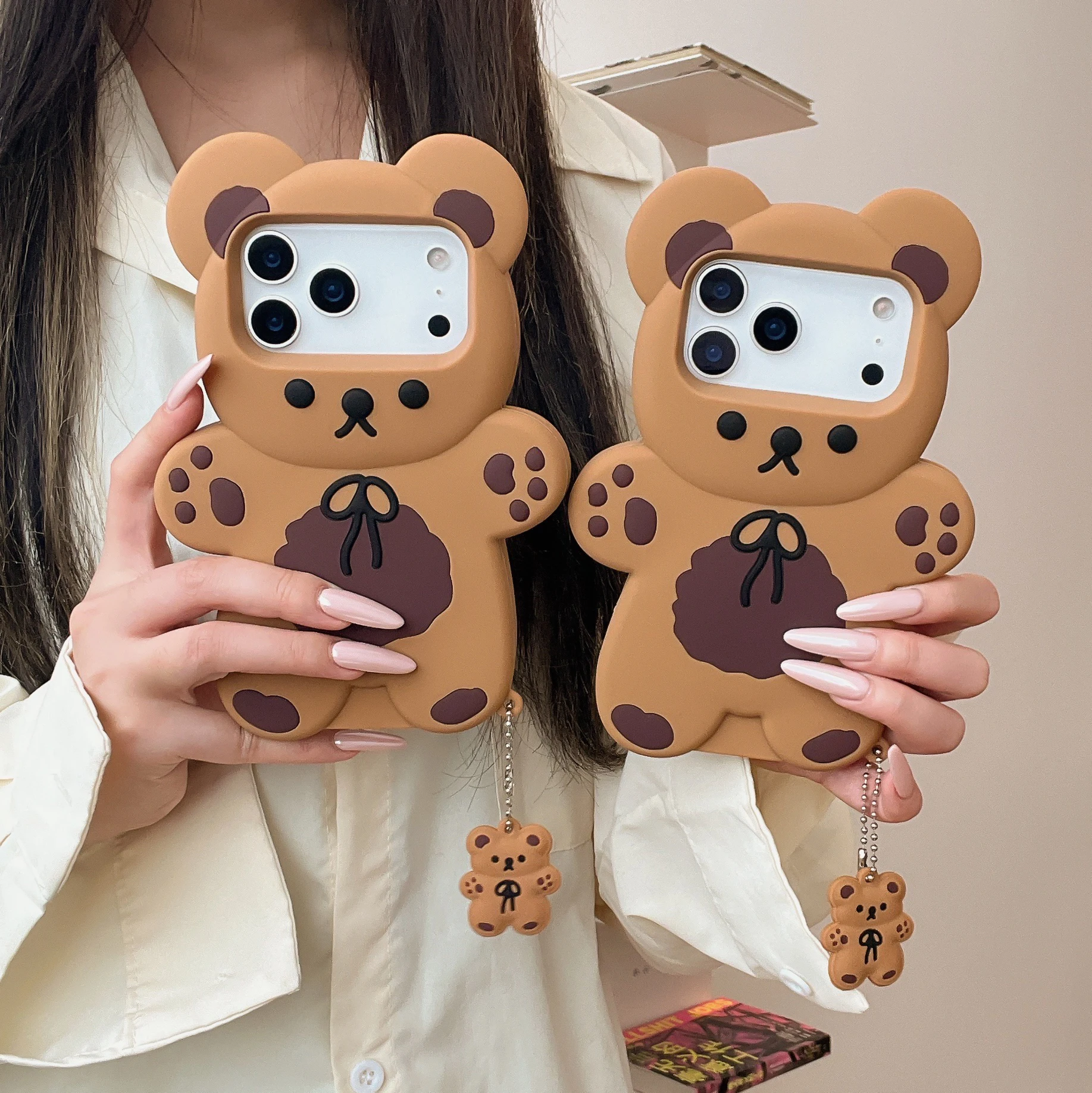 Etui na telefon iPhone 17 Pro Max 11 12 Mini 15 14 13 16E Pro Max 7 8 Plus Xs Max Xs 3D, urocze, zabawne, z kreskówkowym misiem, miękka silikonowa obudowa