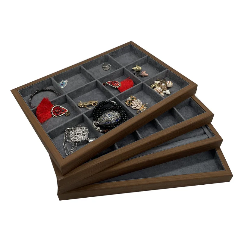 

12 Grids Wood Jewelry Organizer Tray Stackable Jewelry Drawer Tray Bracelet Watch Showcase Display Storage