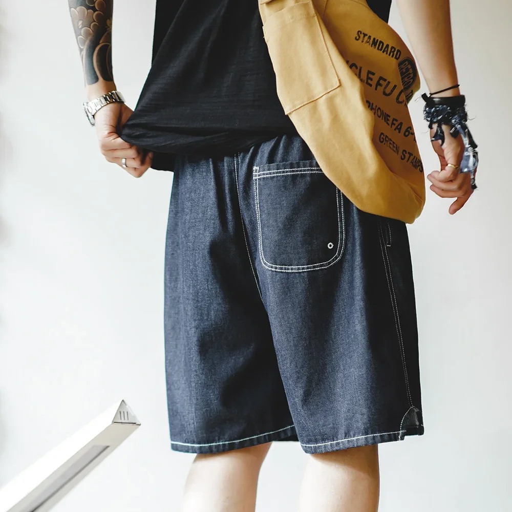 

Maden Men's Summer Cool-Touch Denim Shorts Straight Leg Elastic Waist Jeans Shorts Lightweight Breathable Casual Bottoms