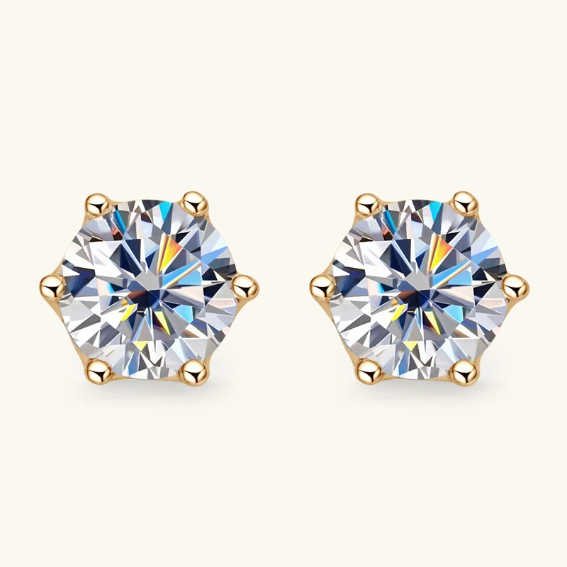 OXTAO 100% ريال 10K الذهب الأصفر الكلاسيكية مويسانيتي وأقراط S925 الفضة 6 الشق D اللون مختبر الماس مجوهرات الزفاف القرط