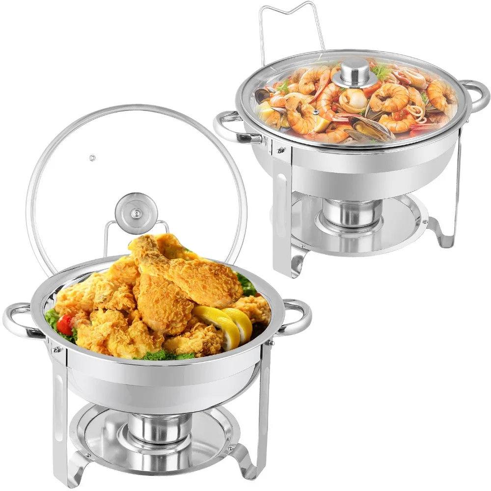 

5QT Round Glass Lid Stainless Steel Chafing Dish Set of 2 Warmers Set for Party