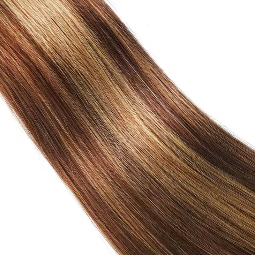 Linhua P4/27 Straight Human Hair Bundles With Closure Highlight Ombre Honey Blonde 3 / 4 Bundles With Closue Transparent