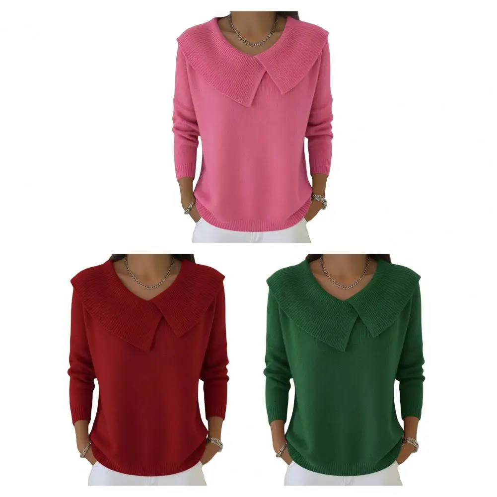 Knitted Sweater Solid Color Women's Knitted Sweater Autumn And Winter New Women's Top Casual Sweater Stretchy Casual Knitwear