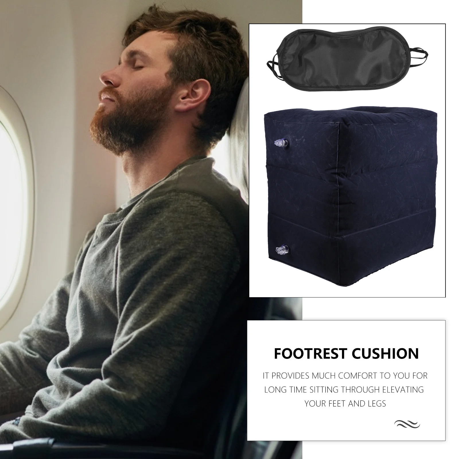 1pc Inflatable Adjustable Height Foldable Travel Footrest Cushion For Home Inflatable Footrest Cushion Office Car Camping Use