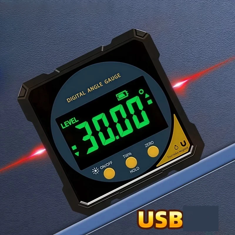 Digital Protractor Laser USB Inclinometer 360° Level Angle Finder High Precision Goniometer Magnet Tilt Measuring Tools