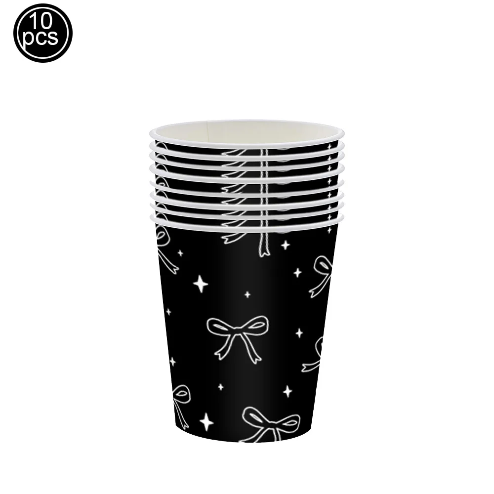 Schwarze Schleife Geburtstagsparty Geschirr Schwarze Schleife Tassenteller Servierschleife Conquette Thema Geburtstagsparty Supplies Mädchen Geburtstagsdekorationen – Detail 4