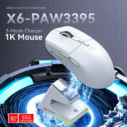 Attack Shark X6 PAW3395 Bluetooth Mouse,Tri-Mode Connection,RGB Touch Magnetic Charging Base,Macro Gaming Mouse