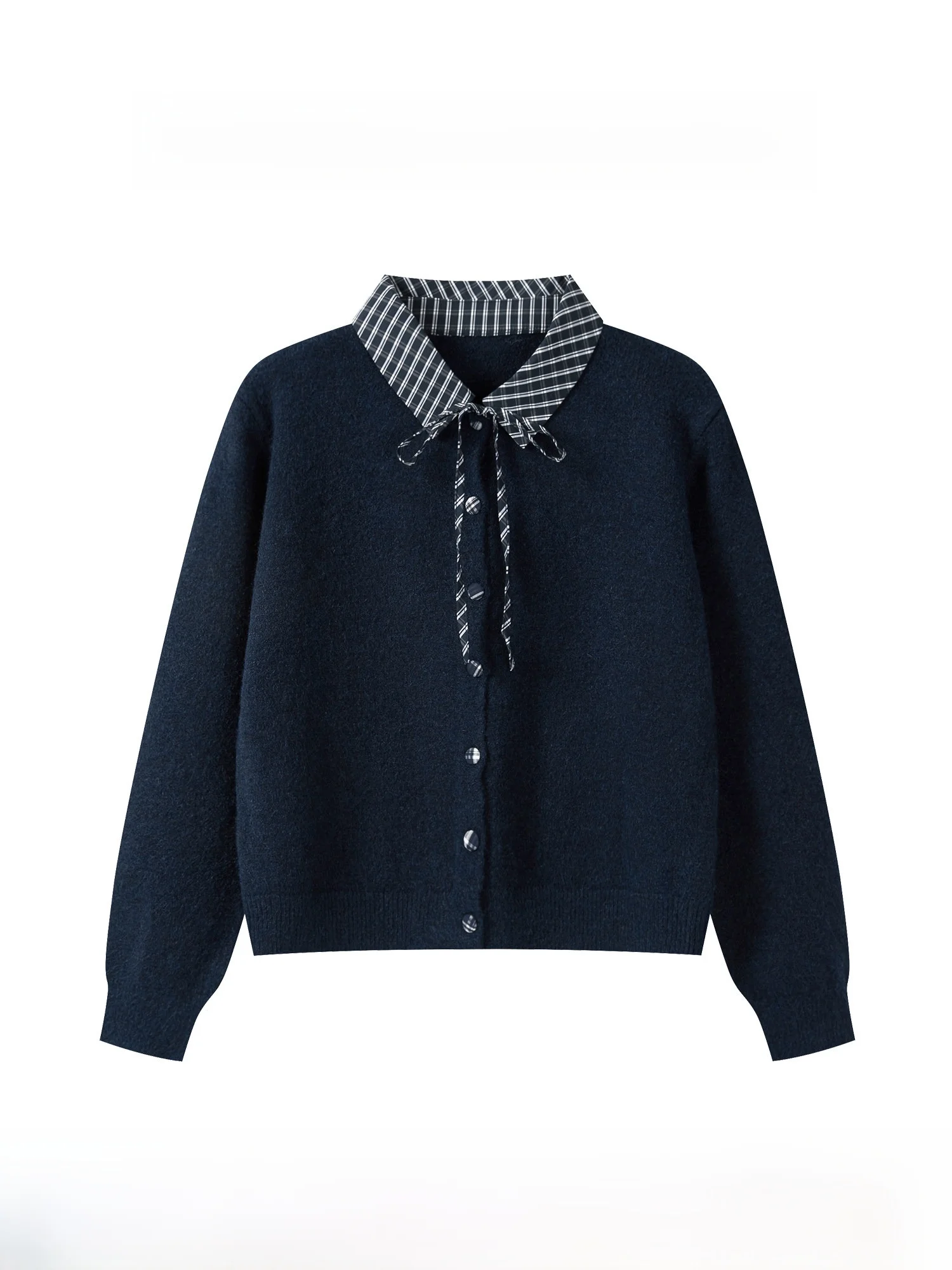 

Женский осенний новый кардиган свободного кроя в клетку, синий, с контрастными вставками, на пуговицах, с длинными рукавами, с воротником, верхняя одежда