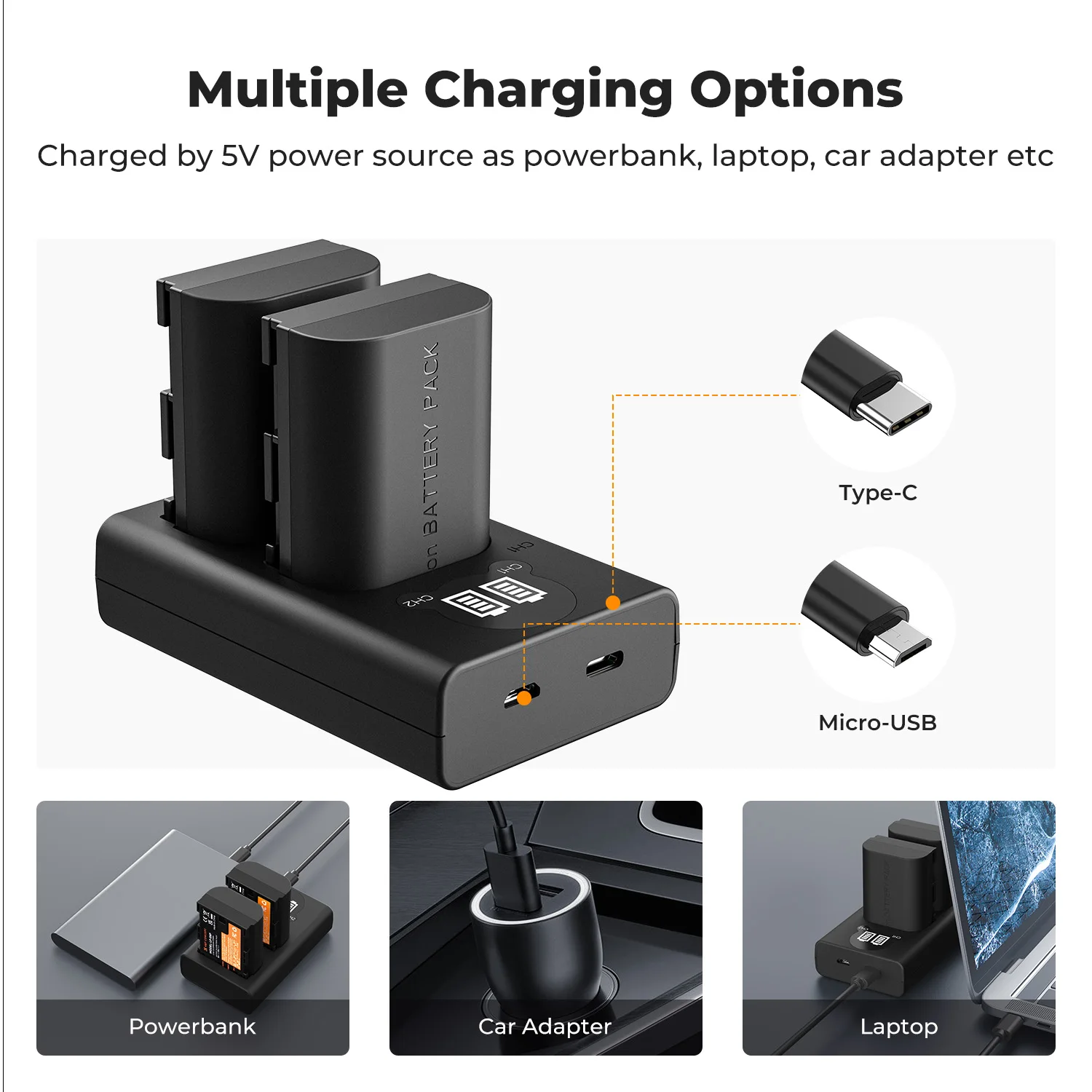K&F CONCEPT 캐논 EOS R8 R7 R6 R5 R5 Mark II R 5D 6D II 7D 80D 90D용 LP-E6P 배터리 2개입 + 2400mAh…