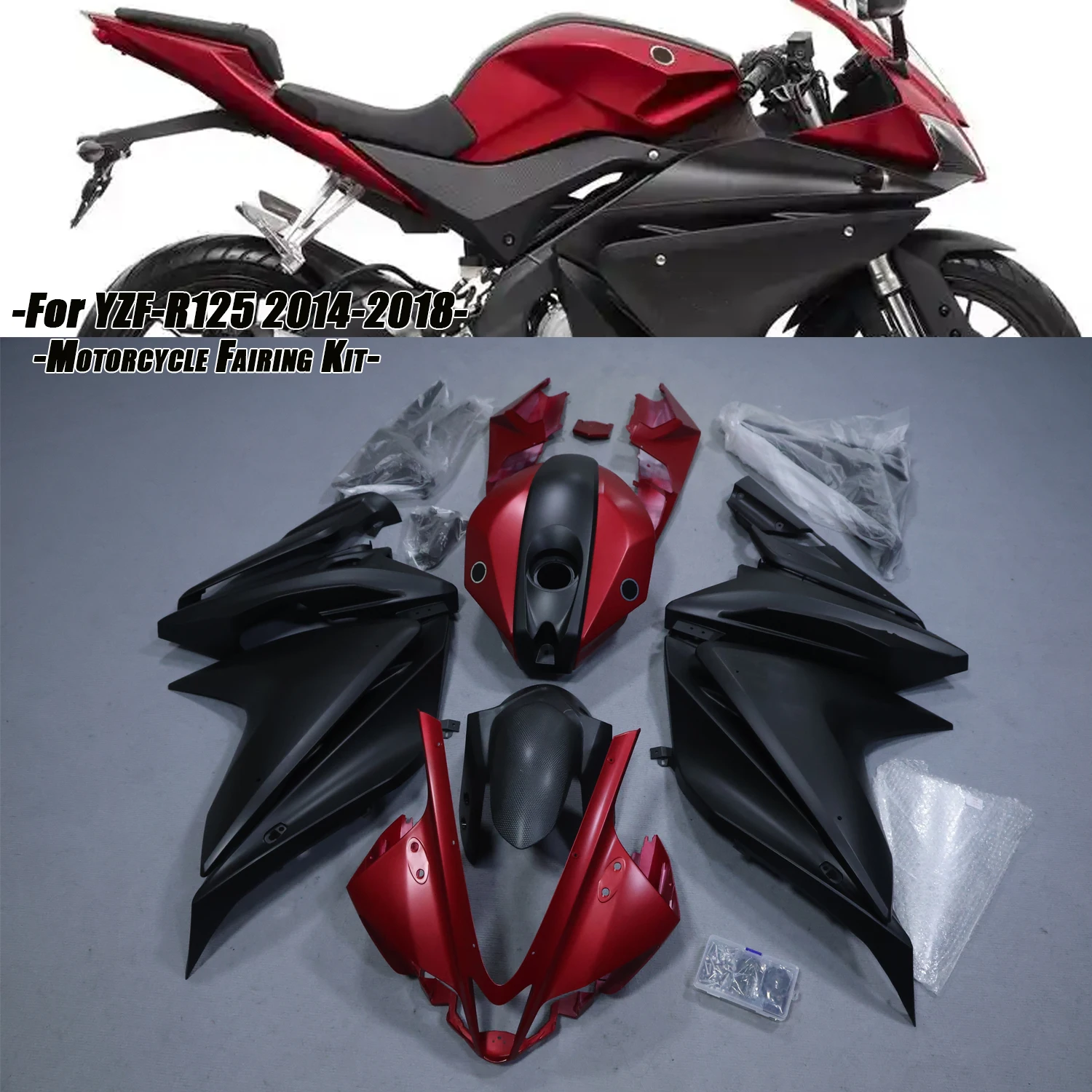 

Fit for Yamaha Yzf R125 2014-2018 Motorcycle Plastics Fairing Kit Injection Mold Bodywork Panel Kit for Yzf-R125 2008-2013 Black