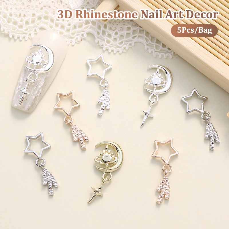 5Pcs/Pack Nail Diamond Star Moon Nail Art Decor Diamond Nail Drills Nail Patches Nails Decor Heart Manicure Design Accessory