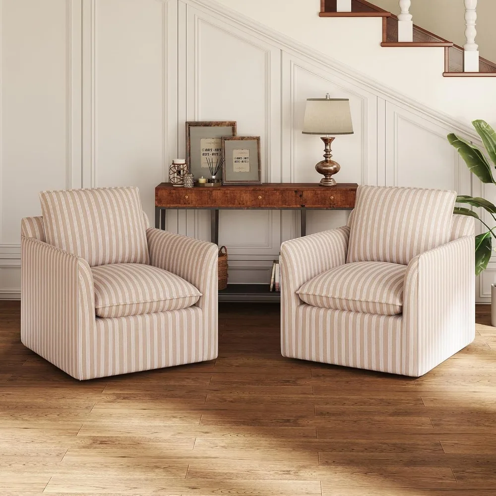 

Swivel Accent Chair Set of 2, Upholstered Square Chair with Thick Padded Backrest Cushion, Swivel Reading Chair for Living Room