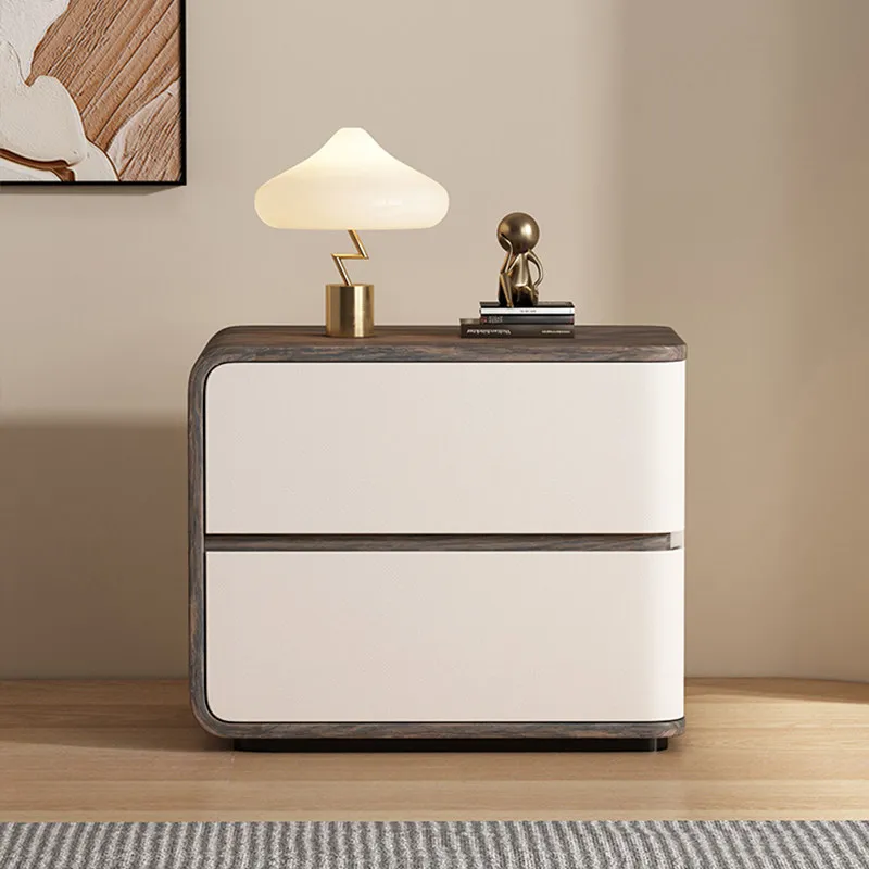 New fully equipped bedside table leather cream wind solid wood small bedroom walnut pattern bedside floor cabinet free