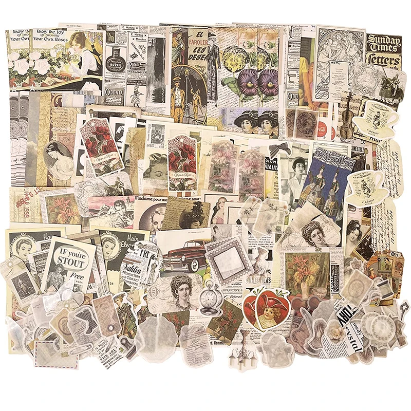 200Pcs Vintage Scrapbook Papers forniture Pack materiale cartaceo fai da te Retro Washi Stickers per Art Craft Notebook Album diario busta