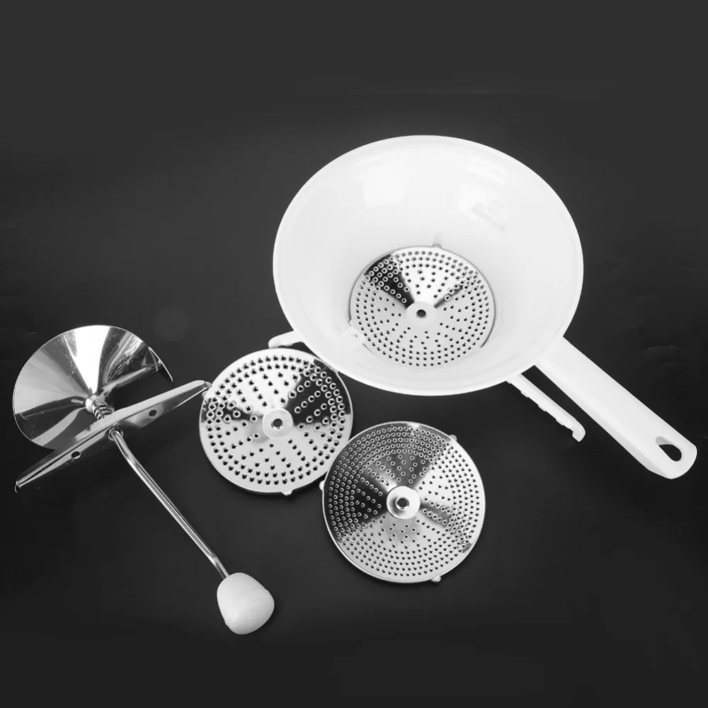 Stainless Steel Plastic Rotary Food Mill White Interchangeable Discs Manual Food Grinder Multifunctional 3 Grinding Discs