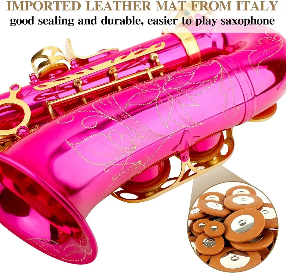 Rose Red Eb Alto Saxophone for Beginners Adults Brass E Flat Key Type Saxophone Woodwind Instrument with Case Strap Glove Parts