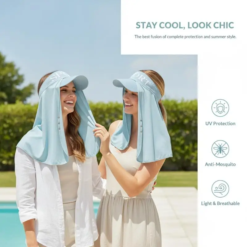 Breathable UV Protection Sun Hat With Removable Face Neck Cover Outdoor Hiking