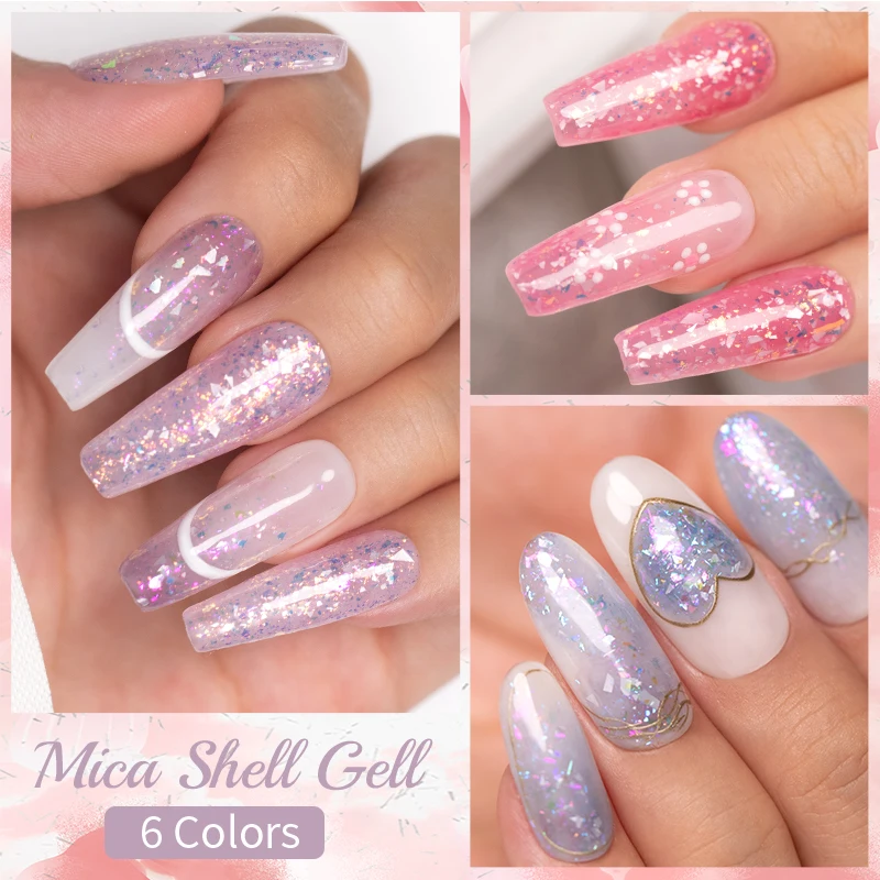 BOZLIN 5ml Sparkling Chameleon Mica Shell Gel Polish Colorful Sequins Manicure Semi Permanent Soak Off Nail Art Gel Varnish