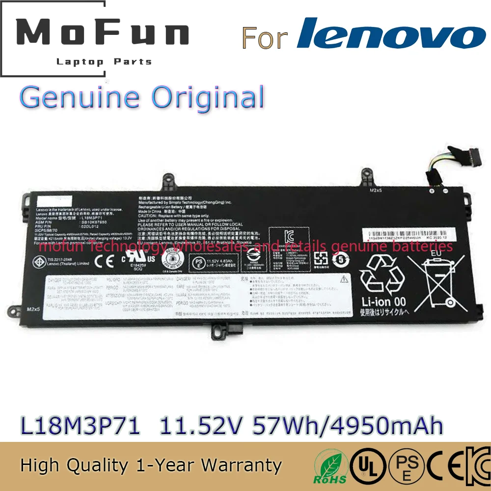 

2025 Brand New Original L18M3P71 11.52V 57Wh Laptop Battery for Lenovo ThinkPad T590 P53S T15 P15s 1st Gen Series L18L3P71