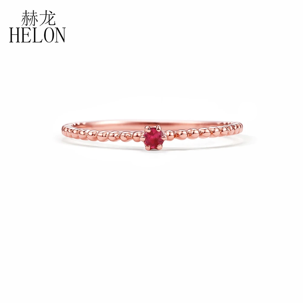 

HELON Solid 18k 14k 10k Rose Gold Round 2.5mm Genuine Natural Ruby Engagement Ring Women Party Vintage Jewelry Gemstone Ring