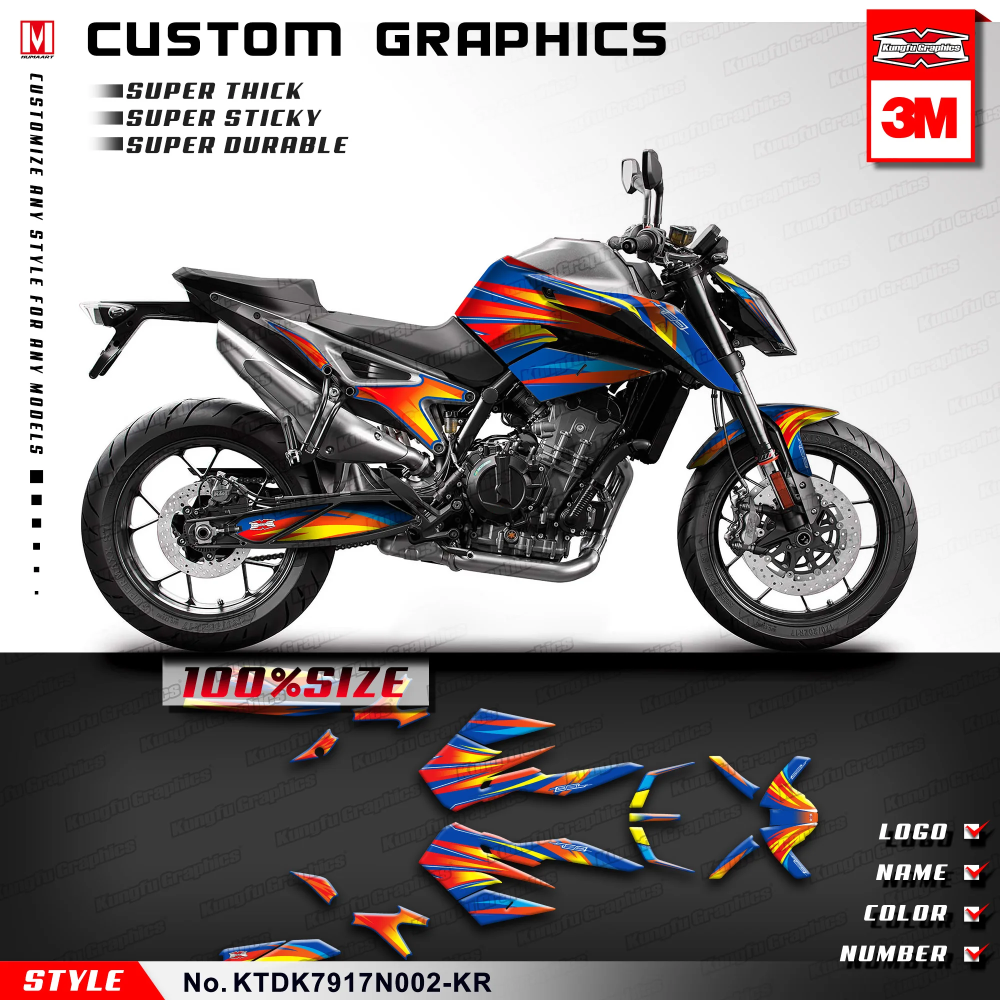 

KUNGFU GRAPHICS Motorcycle Stickers Wrap Kit for 890 R 790 2017 2018 2019 2020 2021 2022 2023, KTDK7917N002-KR