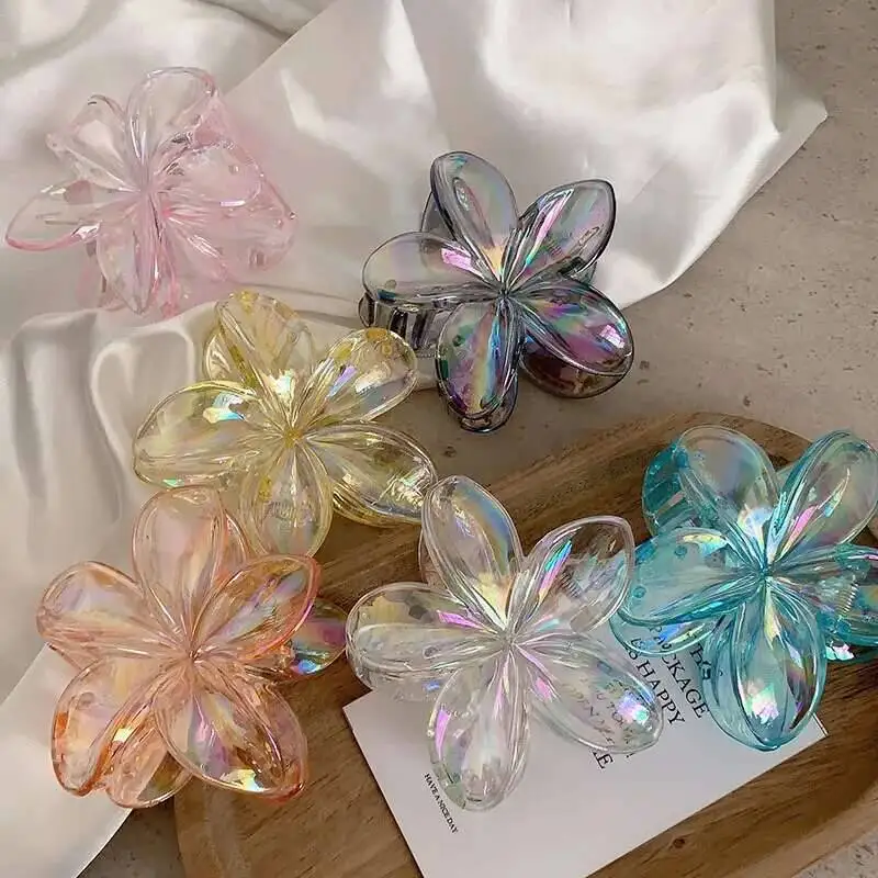 Hawaiianische transparente Blumen-Haarklammer für Damen, Krabben-Haarspange, florale Haarklammern, Pferdeschwanz-Halter, Haarspange, Haarnadel, Haarspange, Kopfbedeckung