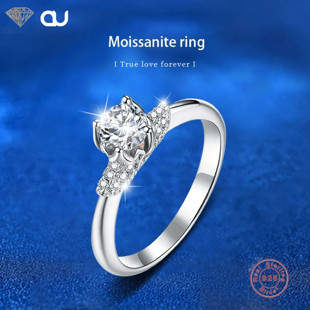 0.5CT Certified Moissanite Diamond Engagement Bud Ring for Women 925 Sterling Silver Eternity Wedding Fine Jewelry Pass The Test