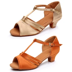 Children Girls Salsa Dance Shoes Kids Latin Tango Dance Shoes Low Heels 3.5cm Soft Sole Women Ballroom Dancing Shoes Sandals