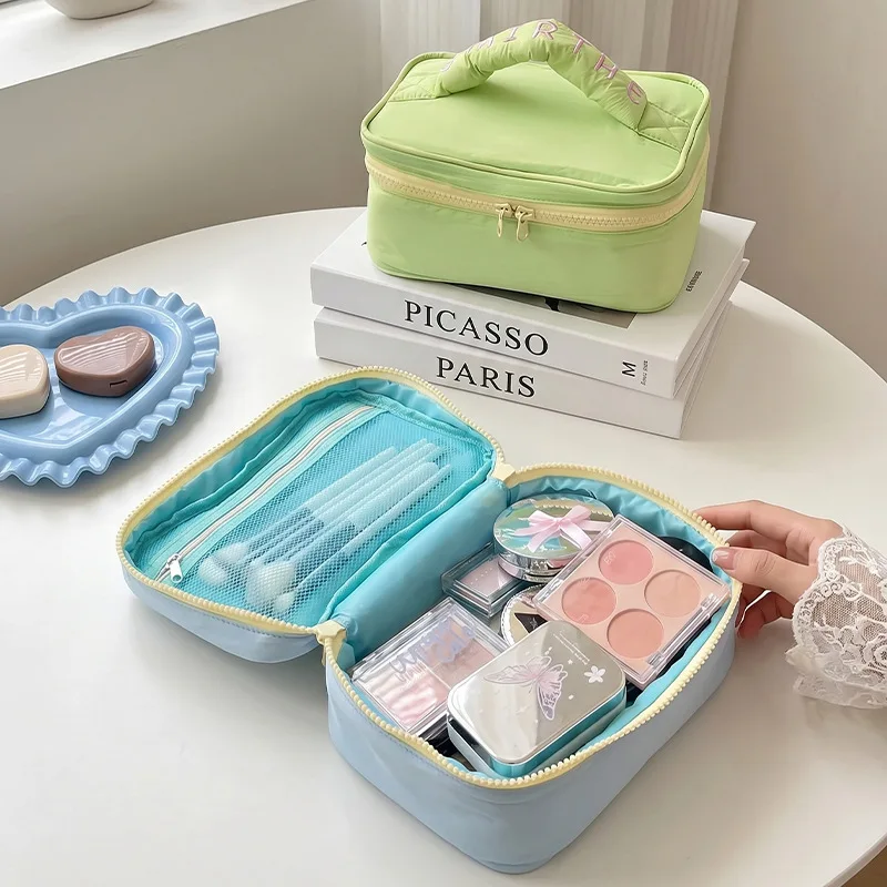 Macaron Contrast Color Cosmetic Bag Large Capacity Partition Portable Wash Bag Travel Portable Cosmetics Storage Bag
