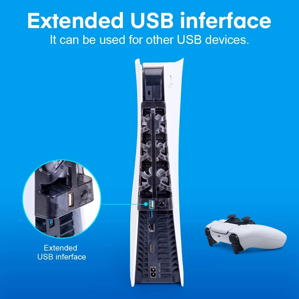 

HOT For PS5 Cooling Fan USB Cooler With 3 Cooling Fans For SONY PlayStation 5 / 5 Digital Edition Game Console Accessories