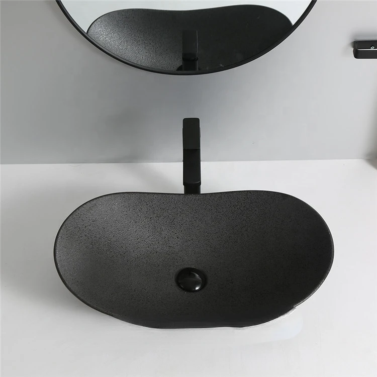 Imagem -02 - Banheiro Oval Matte Black Ceramic Art Hand Wash Basin Sanitary Ware Cor Personalizada Padrão Europeu