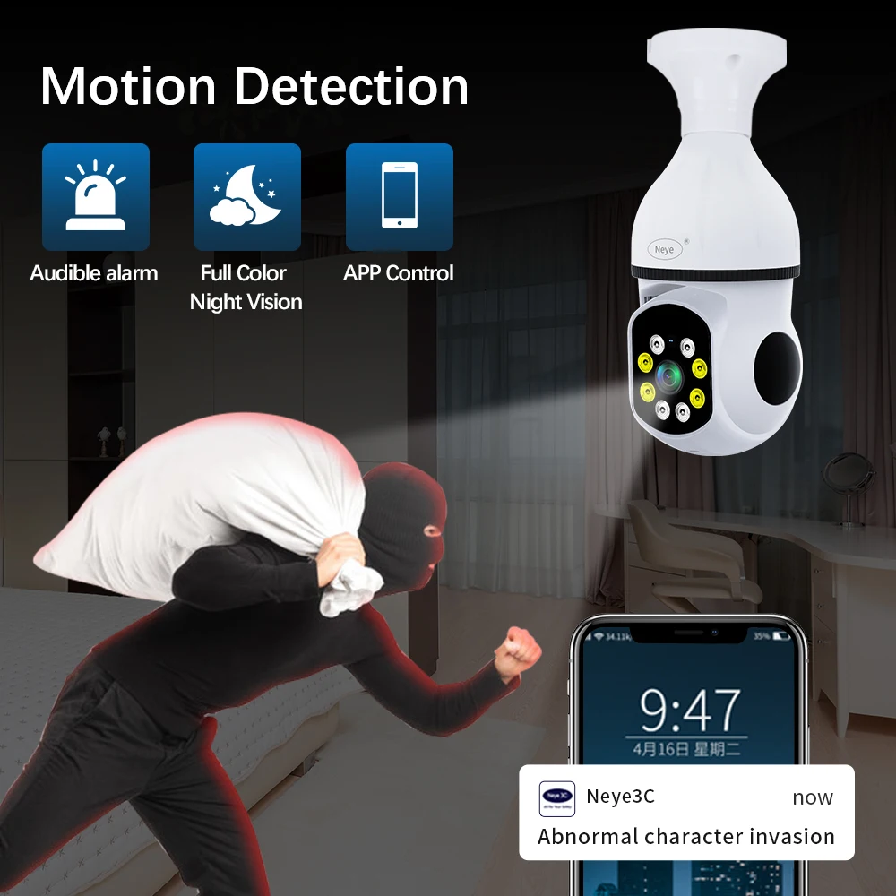 N-eye3C Indoor Bulb 5GHz WiFi 8MP Smart Home Surveillance Camera 4X Zoom with Motion Detection Alarm Night Vision Two-way Talk