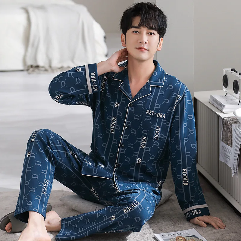 

Autumn Winter Men's Cotton Pajamas Fashion Lapel Long Sleeve Cardigan Pants Comfortable Casual Loose Fitting Home Clothing Set