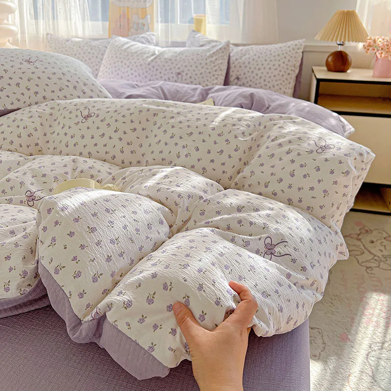 Korean Soft Floral Printed Quilt Covers Double-Layer Yarn Skin-Friendly Comforter Cover Class-A Single Double Size Home Textile