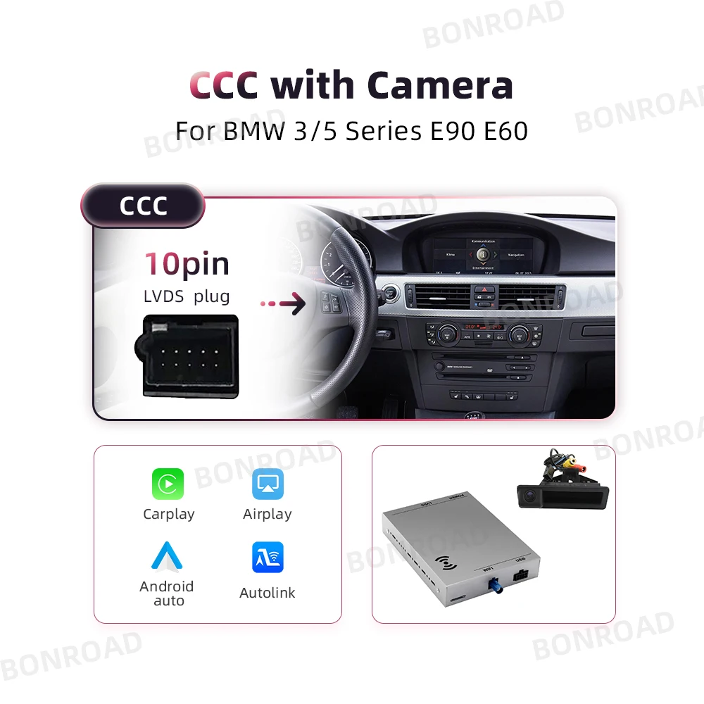 BONROAD Wireless CarPlay Interface Modul für BMW 3er E90 E91 E92 E93 5er E60 E61 E62 E63 E64 CCC CIC Android Auto